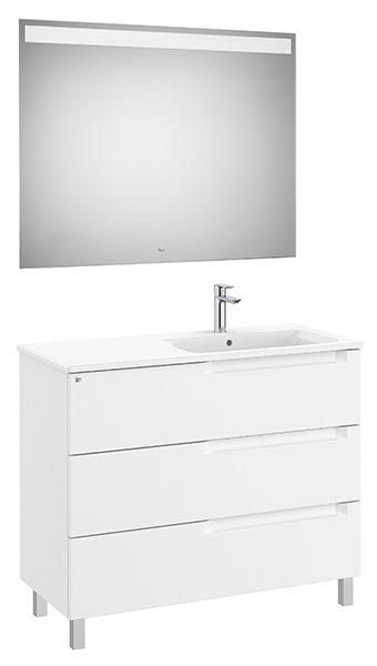 Conjunto Aleyda Pack (mueble base c/3 cajones, lavabo a la derecha y espejo LED) 1005x460x740 mm, blanco mate, (A851846509)