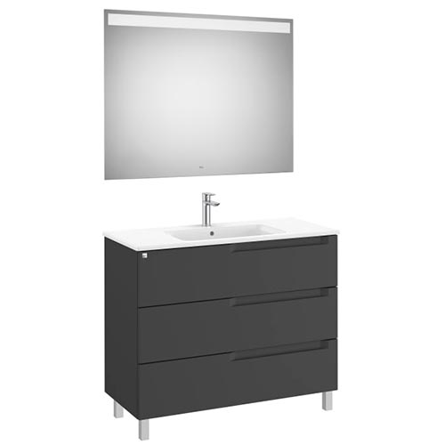 Conjunto Aleyda Pack (mueble base c/3 cajones, lavabo centrado y espejo LED) 1005x460x740 mm, negro mate, (A851847523)