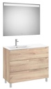 Conjunto Aleyda Pack (mueble base c/3 cajones, lavabo a la izquierda y espejo LED) 1005x460x740 mm, beige madera, (A851848524)