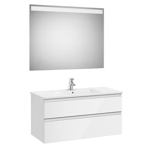 Conjunto Pack The Gap (mueble base c/2 cajones, lavabo centrado y espejo LED) 1005x460x537 mm, blanco brillo, (A851854806)