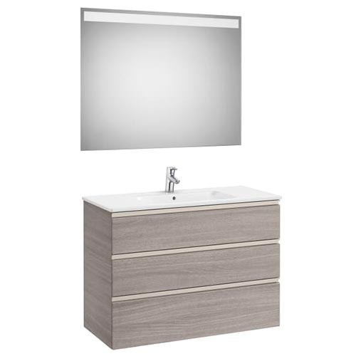 Conjunto Pack The Gap (mueble base c/3 cajones, lavabo centrado y espejo LED) 1005x460x763 mm, gris mate, (A851855547)
