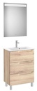 Conjunto Aleyda Pack (mueble base compacto c/3 cajones, lavabo y espejo LED) 605x380x740 mm, beige madera, (A851885524)