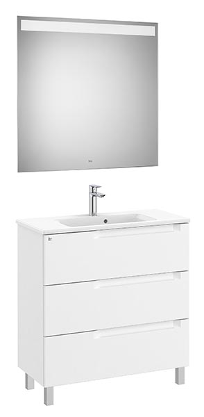 Conjunto Aleyda Pack (mueble base compacto c/3 cajones, lavabo y espejo LED) 805x380x740 mm, blanco mate, (A851886509)