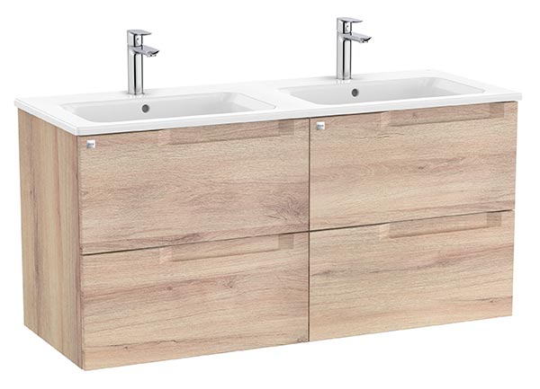 Conjunto Aleyda Unik (mueble base c/4 cajones y lavabo doble) 1200x460x565 mm, beige madera, (A851887524)
