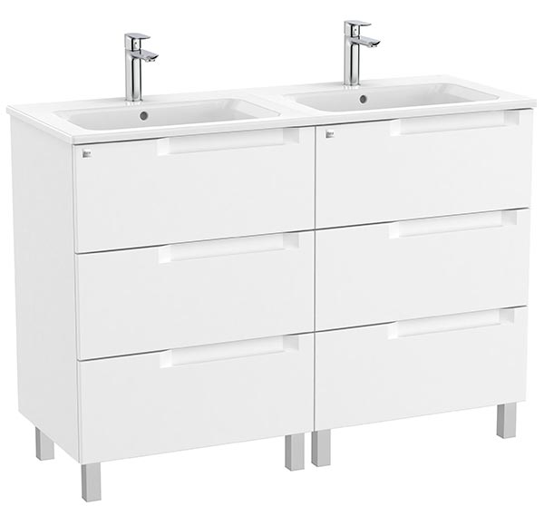 Conjunto Aleyda Unik (mueble base c/6 cajones y lavabo doble) 1200x460x740 mm, blanco mate, (A851888509)
