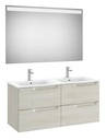 Conjunto Aleyda Pack (mueble base c/4 cajones, lavabo doble y espejo LED) 1200x460x565 mm, blanco madera, (A851889525)