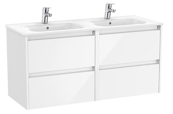 Conjunto Unik Tenet (mueble base c/4 cajones y lavabo doble) 1170x453x565 mm, blanco brillo, (A851891806)