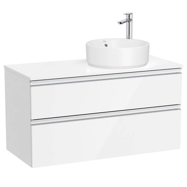 Mueble base The Gap c/2 cajones, p/lavabo de sobre encimera derecha, 1000x460x537 mm, blanco brillo, (A851958806)