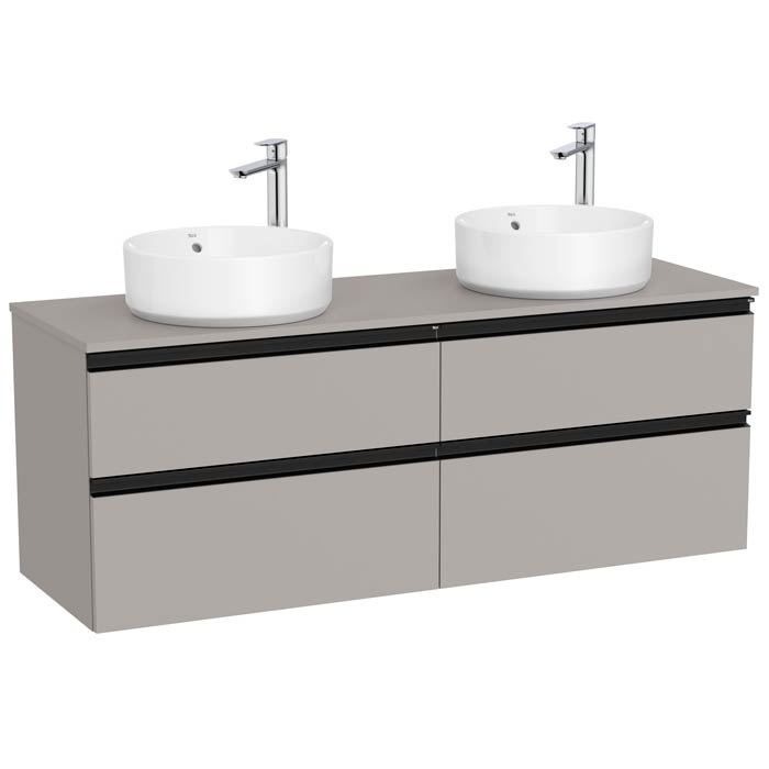 Mueble base The Gap c/4 cajones, p/2 lavabos de sobre encimera 1400x460x537 mm, gris mate, (A851961547)