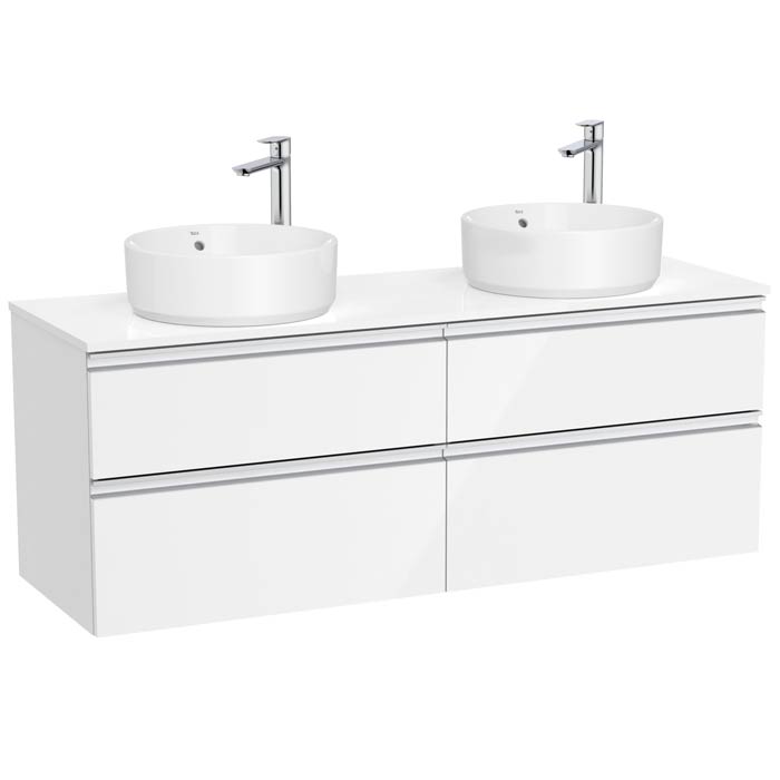 Mueble base The Gap c/4 cajones, p/2 lavabos de sobre encimera 1400x460x537 mm, blanco brillo, (A851961806)