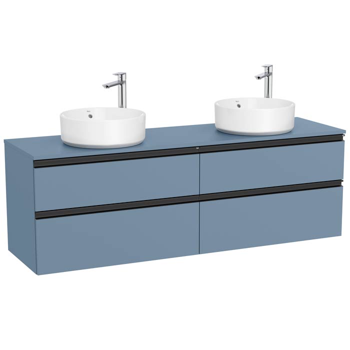 Mueble base The Gap c/4 cajones, p/2 lavabos de sobre encimera 1600x460x537 mm, azul mate, (A851962548)