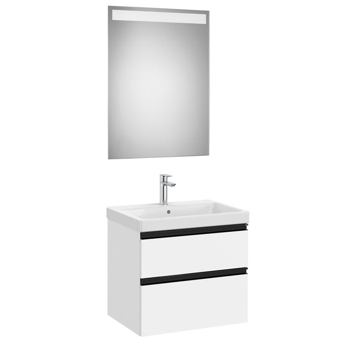 Conjunto Pack The Gap (mueble base c/2 cajones, lavabo plus central y espejo LED) 600x460x575 mm, blanco mate, (A851974509)