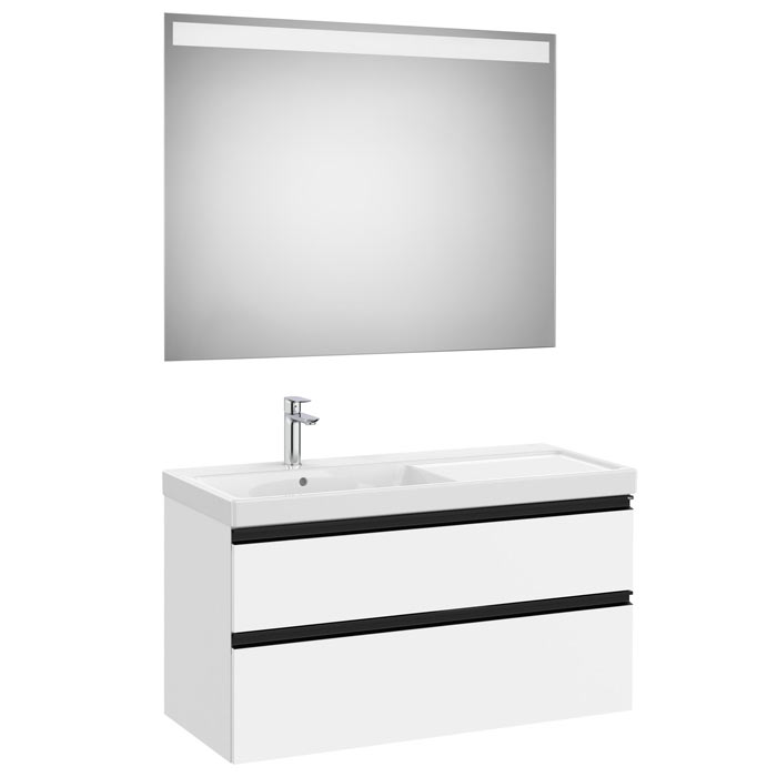 Conjunto Pack The Gap (mueble base c/2 cajones, lavabo plus izquierda y espejo LED) 1000x460x575 mm, blanco mate, (A851977509)