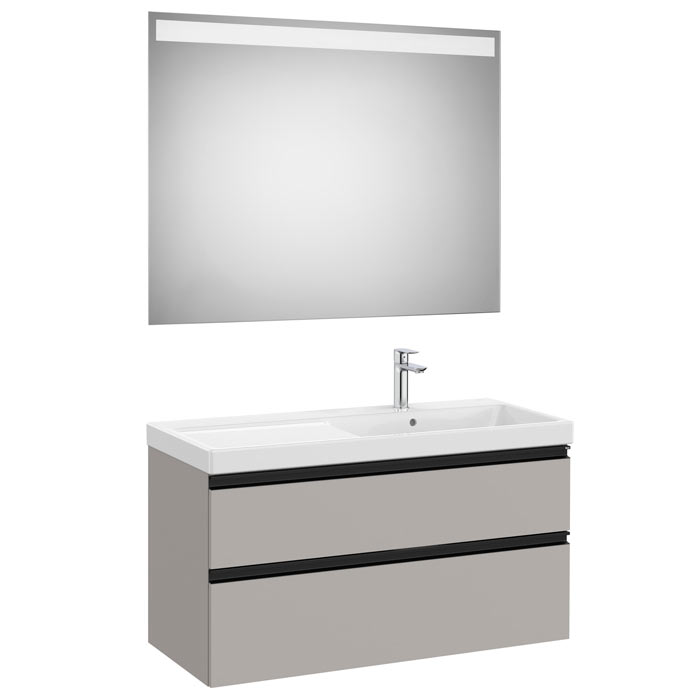Conjunto Pack The Gap (mueble base c/2 cajones, lavabo plus derecha y espejo LED) 1000x460x575 mm, gris mate, (A851978547)