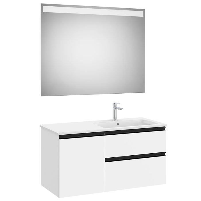 Conj. Pack The Gap (mueble base c/2 cajones, 1 puerta y lavabo der. y espejo LED) 1000x460x537 mm, blanco mate, (A851999509)