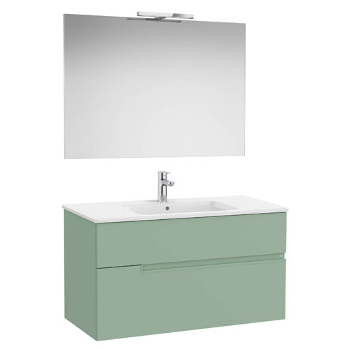 Conjunto Pack Victoria-N (mueble base c/2 cajones, lavabo y espejo c/aplique LED) 1005x460x583 mm, verde savia, (A852108564)