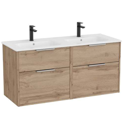 Conjunto Unik Optica (mueble base c/4 cajones y lavabo doble) 1200x455x565 mm, nogal, (A852455517)