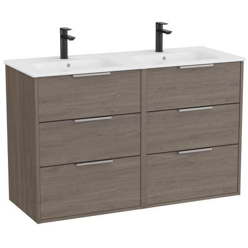 Conjunto Unik Optica (mueble base c/6 cajones y lavabo doble),1200x455x757 mm, roble oscuro, (A852458537)