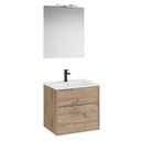 Conjunto Pack Optica (mueble base compacto c/2 cajones, lavabo, espejo y aplique Starlight) 590x455x565 mm, nogal, (A852459517)