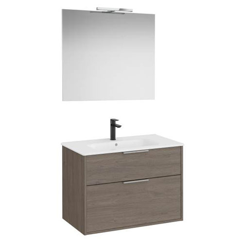 Conjunto Pack Optica (mueble base compacto c/2 cajones, lavabo, espejo y ap. Starlight) 790x455x580 mm, roble osc., (A852461537)