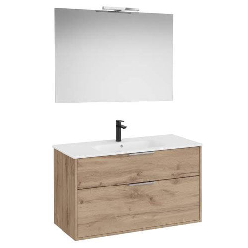 Conjunto Pack Optica (mueble base compacto c/2 cajones, lavabo, espejo y ap. Starlight) 990x455x580 mm, nogal, (A852462517)