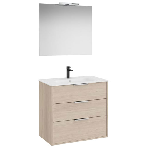 Conjunto Pack Optica (mueble base compacto c/3 cajones, lavabo, espejo y ap. Starlight) 800x455x757 mm, fresno cl., (A852465541)