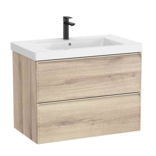 Conjunto Unik Linea (mueble base c/2 cajones y lavabo de FINECERAMIC), 800x455x625 mm, beige madera, (A852489524)