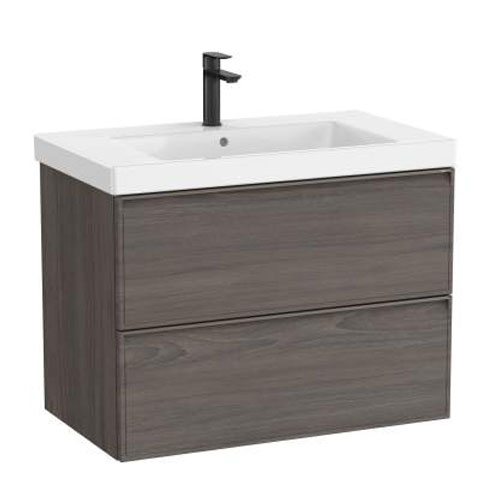 Conjunto Unik Linea (mueble base c/2 cajones y lavabo de FINECERAMIC), 800x455x625 mm, nogal oscuro, (A852489597)