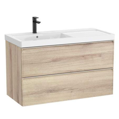 Conjunto Unik Linea (mueble base c/2 cajones y lavabo de FINECERAMIC a la izquierda), 1000x455x625 mm, beige madera, (A852490524