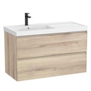 Conjunto Unik Linea (mueble base c/2 cajones y lavabo de FINECERAMIC a la izquierda), 1000x455x625 mm, beige madera, (A852490524