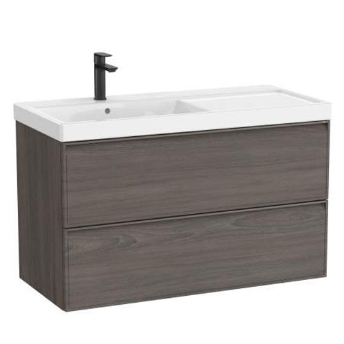 Conjunto Unik Linea (mueble base c/2 cajones y lavabo de FINECERAMIC a la izquierda), 1000x455x625 mm, nogal oscuro, (A852490597