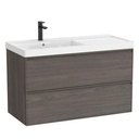 Conjunto Unik Linea (mueble base c/2 cajones y lavabo de FINECERAMIC a la izquierda), 1000x455x625 mm, nogal oscuro, (A852490597