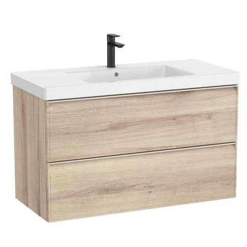 [PROCA852491524] Conjunto Unik Linea (mueble base c/2 cajones y lavabo de FINECERAMIC centrado), 1000x455x625 mm, beige madera, (A852491524)