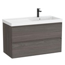 Conjunto Unik Linea (mueble base c/2 cajones y lavabo de FINECERAMIC a la derecha), 1000x455x625 mm, nogal oscuro, (A852492597)