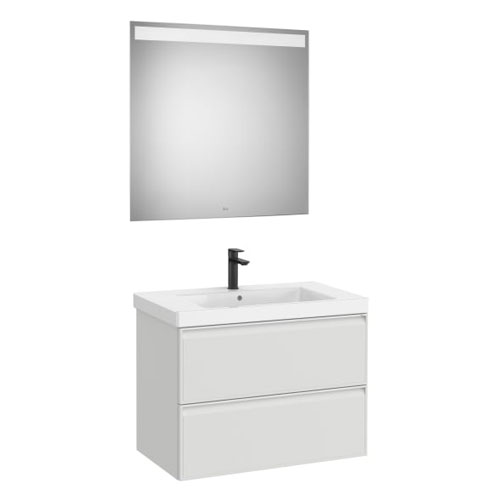 Conjunto Pack Linea (mueble base c/2cajones, lavabo de FINECERAMIC y espejo LED Eidos), 800x455x625 mm, gris piedra, (A852495514