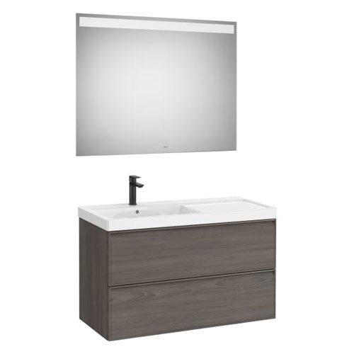 [PROCA852496597] Conjunto Pack Linea (mueble base c/2cajones, lav. FINECERAMIC a la izq., esp. LED Eidos), 1000x455x625 mm, nog. osc., (A85249659