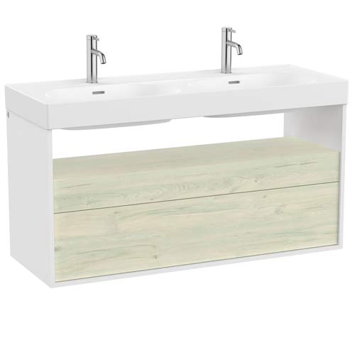 [PROCA858109605] Mueble base Meridian c/2 cajones y estante abierto p/lavabo doble, 1200x460x565 mm, blanco mate / abedul claro, (A858109605)