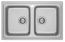 Fregadero Budapest de 2 cubetas de acero inoxidable, 790x500x180 mm, (A870N20790)