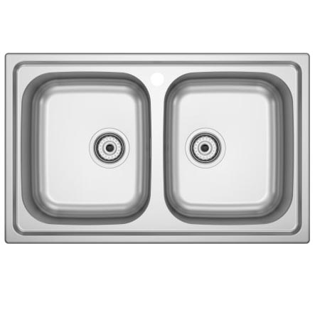 [PROCA872801C01] Fregadero Glasgow de 2 cubetas de acero inoxidable, 800x500x175 mm, (A872801C01)