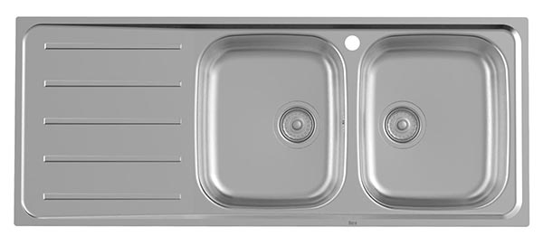 [PROCA874121A01] Fregadero Victoria de 2 cubeta de acero inoxidable y escurridor a la izquierda, 1200x490x180 mm, (A874121A01)