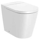 Inodoro Round Rimless adosado a pared con salida dual (taza y tapa amortiguada), blanco