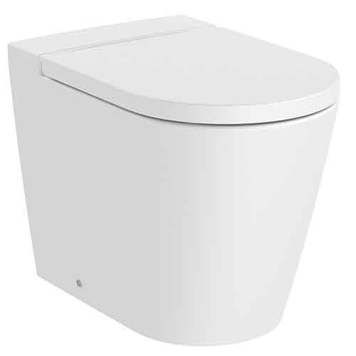 [UROC056] Inodoro Round Rimless adosado a pared con salida dual (taza y tapa amortiguada), blanco mate