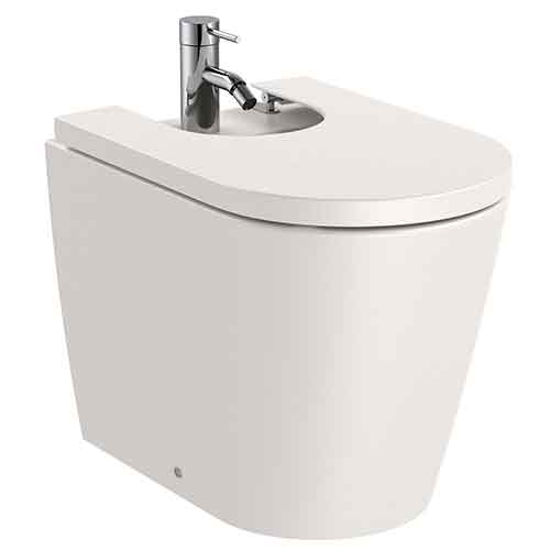 Bidé Round adosado a pared con tapa amortiguada, beige