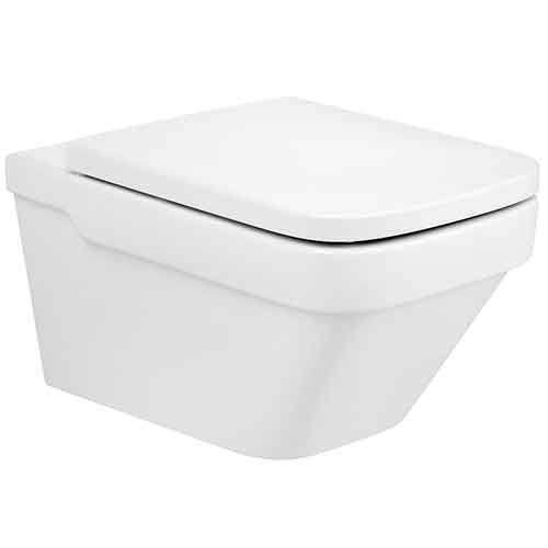 Inodoro Dama suspendido Rimless con salida horizontal (taza Rimless y tapa amortiguada), blanco